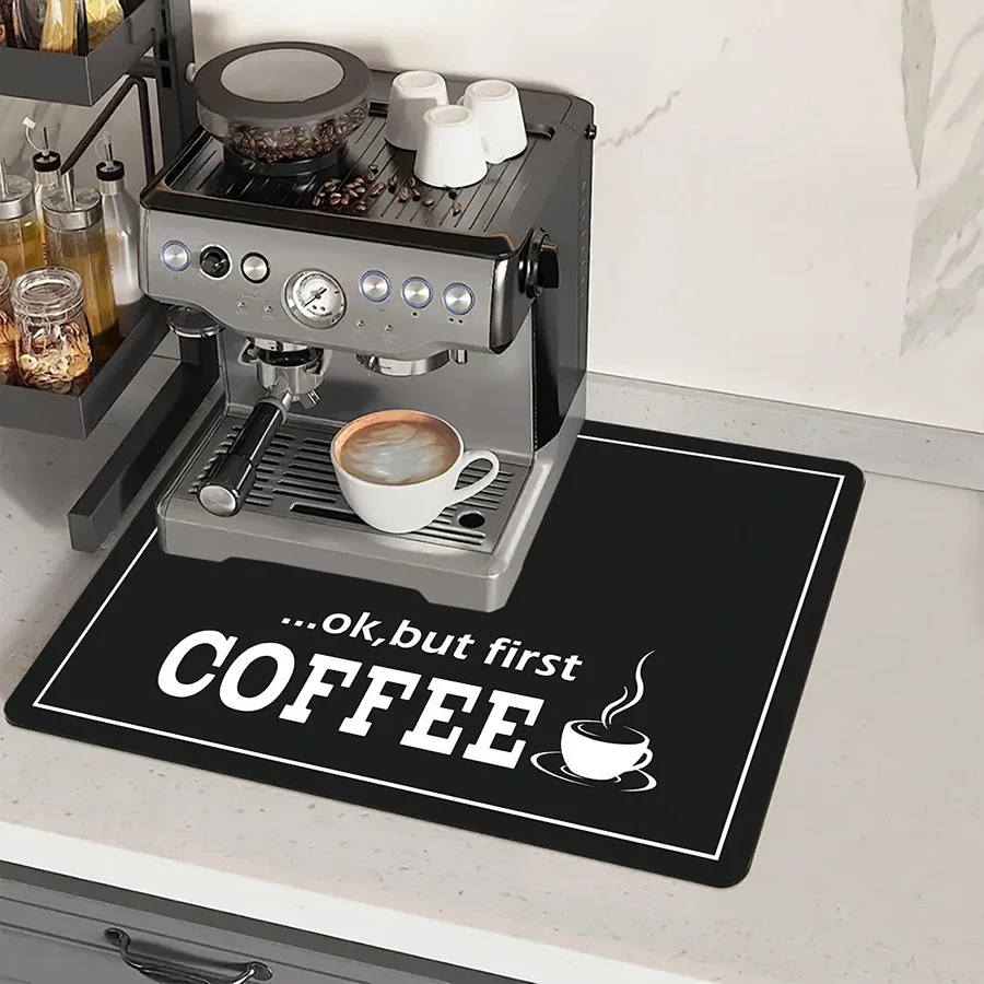 1pc black letter Coffee printed coffee machine mat modern minimalist style kitchen counter quick water absorption drying mat Wdt