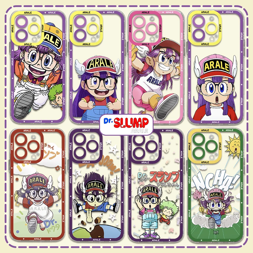 Cartoon Dr Slump Arale Phone Case For iPhone 16 15 14 13 12 11 Mini Pro Max X XR XSMax 7 8 Plus SE20 Transparent Cover