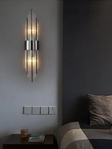 Sconce moderno a 2 luci in metallo nero con illuminazione per applique in cristallo di classe trasparente per camera da letto, soggiorno, bagno