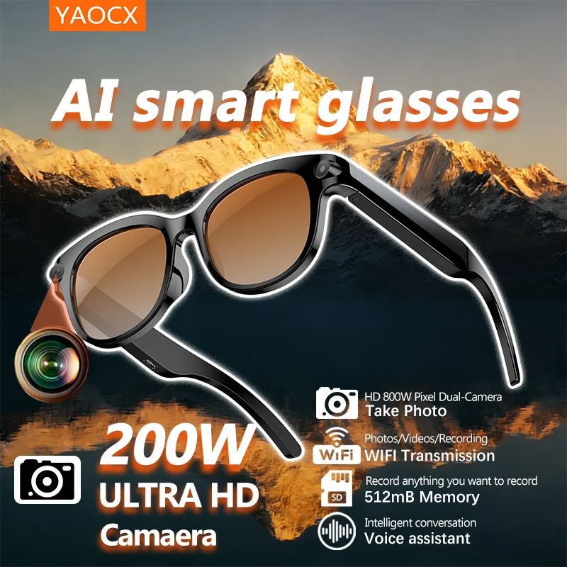 

AI voice assistant, smart glasses, 200W high-definition camera, AI image recognition, object recognition, language translation,
