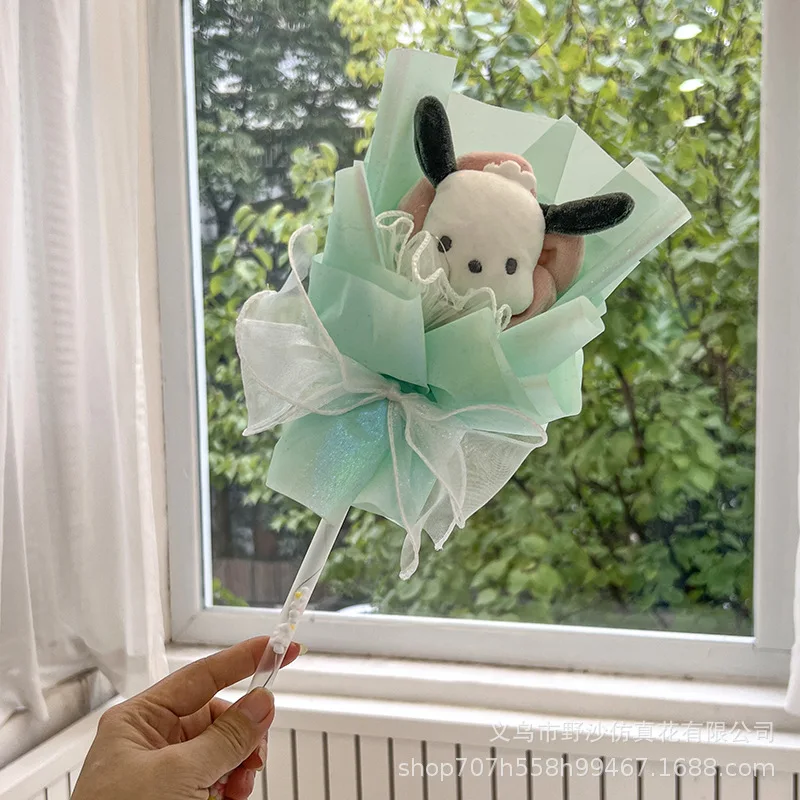 Sanrioes Anime Melody Kuromi Cinnamoroll Pochacco Plush Bouquet Valentine Christmas Children Cartoon Magic Wand Kids Toy Gift