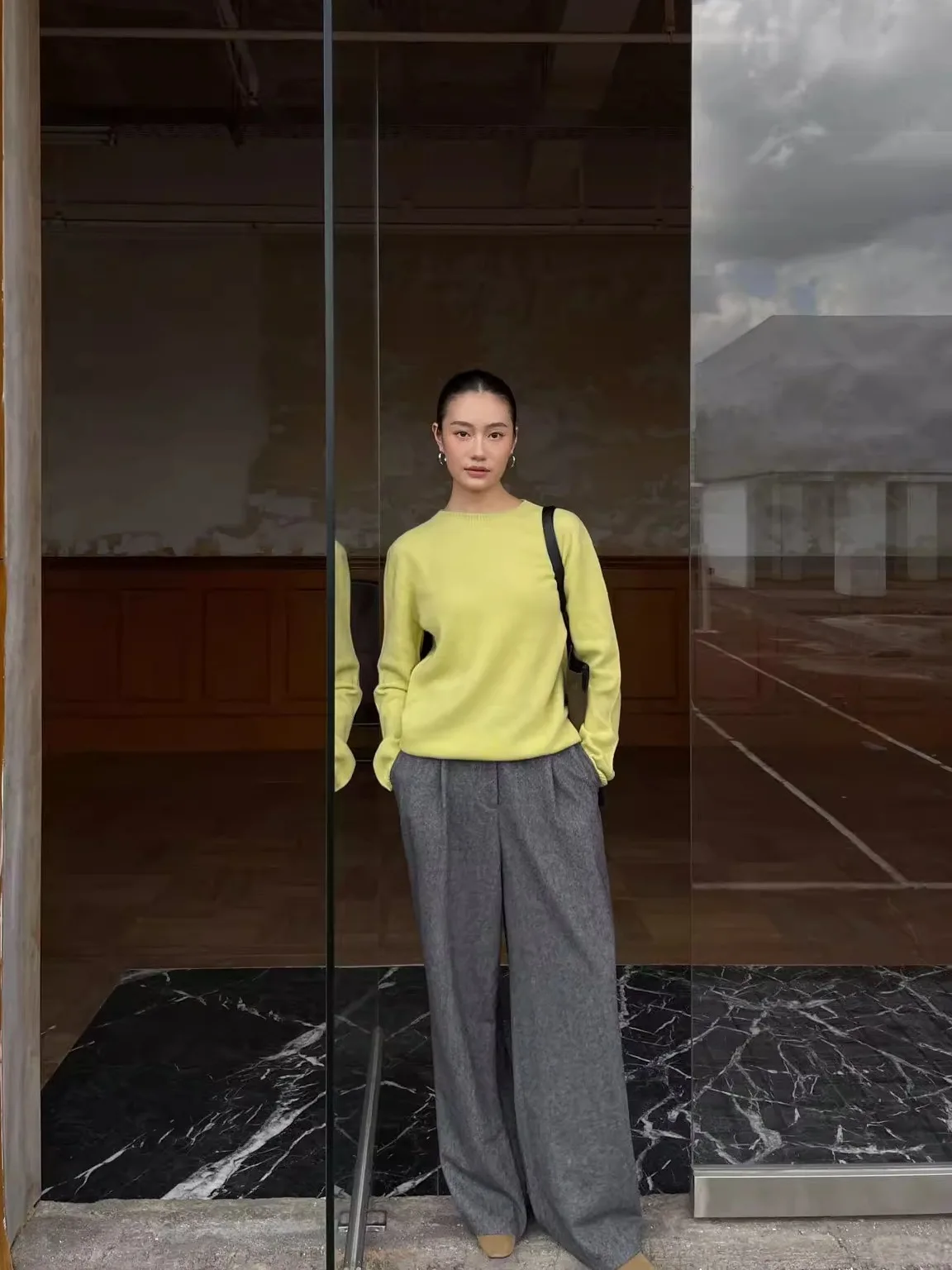 

Ay Thiened женские шерстяные повседневные широкие брюки с высокой талией, прямой крой, свободные длинные брюки, осеннее тепло для поездок на работу