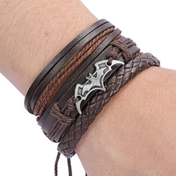 New Best-selling Vintage Men's Leather Bracelets 18cm Three-piece Set Braided Man Bat Bracelets Set Manufacturer Wholesale