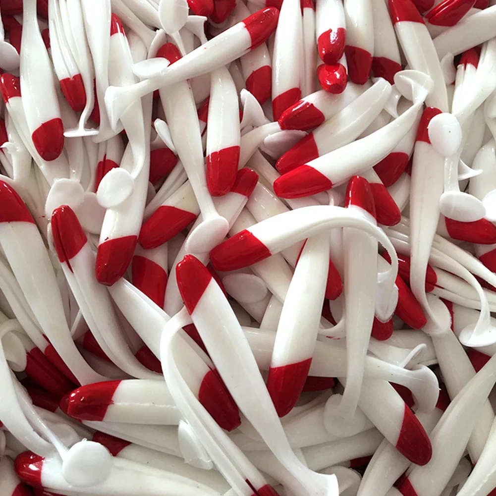 50-10 قطعة محاكاة مجداف الذيل الطعوم 5.5/6.3/7 سنتيمتر الأحمر رئيس الأبيض الجسم T الذيل الطعم البلاستيكية لينة الأسماك Wobblers الصيد اكسسوارات