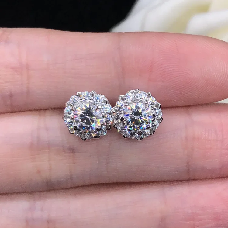 Anting-anting kancing berlian 0.4 karat platina PT950 AU585 emas putih polos anting-anting sederhana Moissanite