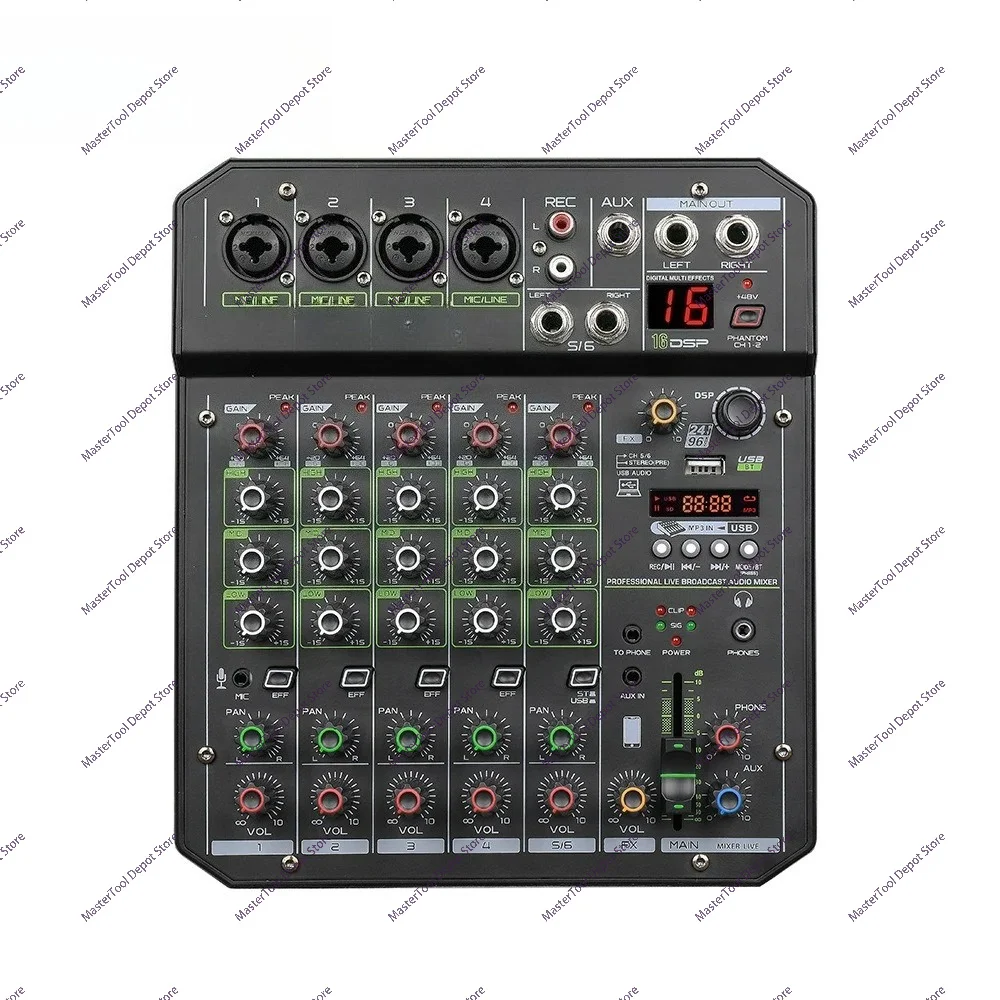 6-channel Small Bluetooth Mixer, Digital Effects Device, Built-in Sound Card That Can Be Connected To A Computer