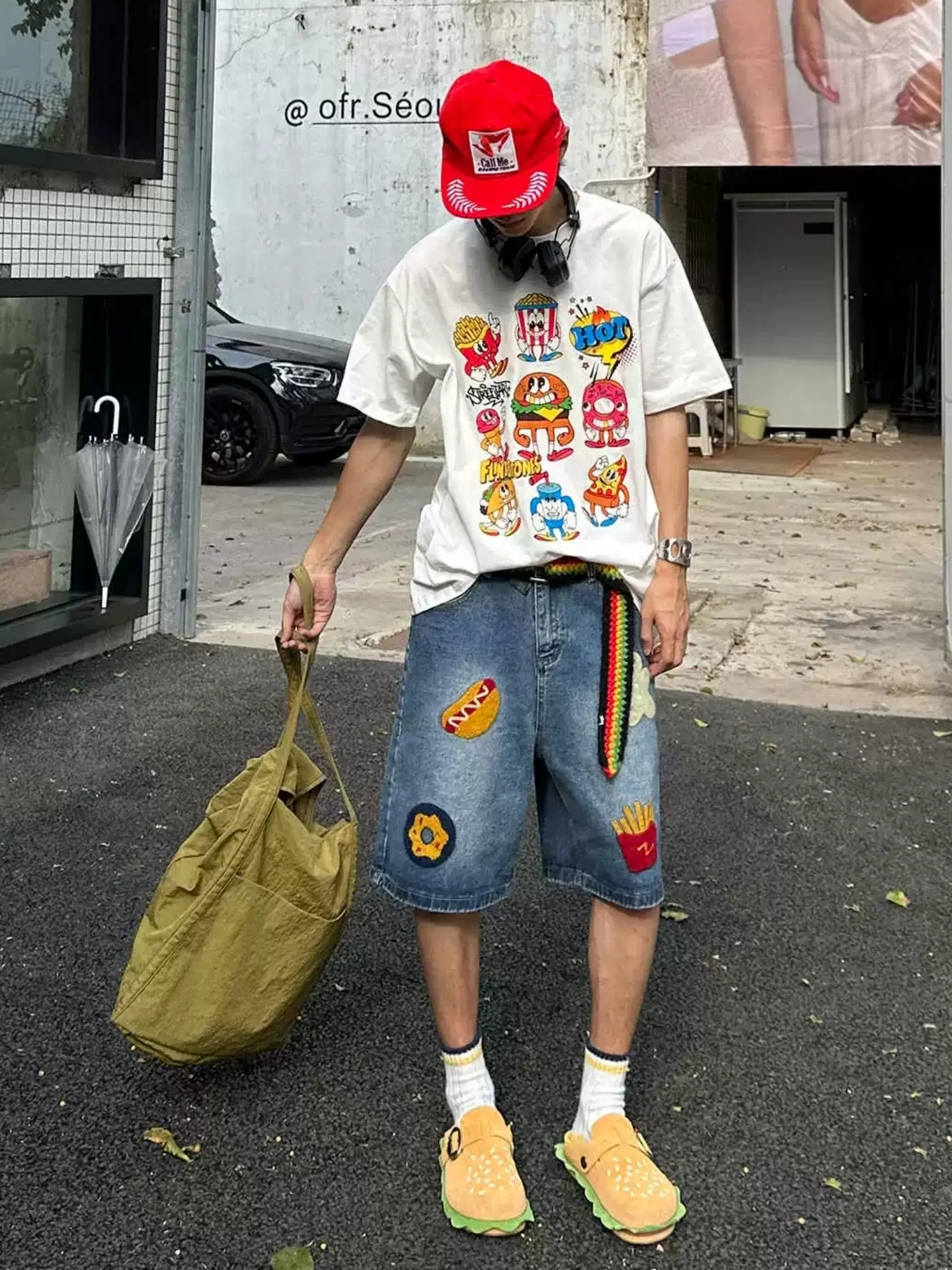 

Casual Loose Straight Leg Jeans orts Summer High Street Sle Embroidered Towel Workwear Pants for Men And Women