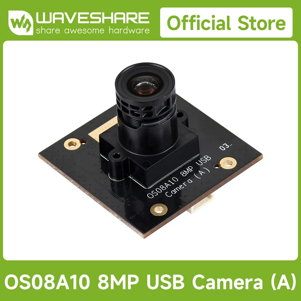 

Waveshare OS08A10 8MP M12 USB Camera Module, OS08A10 Sensor Chip, USB2.0 Port, Better Sensitivity In Low-Light Condition