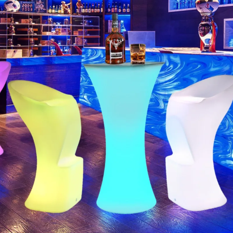 Modern LED Illuminated High Legged Table Outdoor Activity Cocktail Table Creative Bar desk Garden Remote Dimming Rechargeable