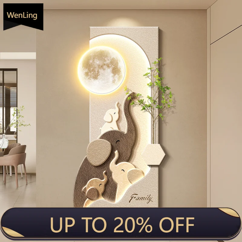 Modern Simple Hallway Decorative Painting LED Light Corridor Hanging Painting Light Luxury Creative Elephant Mural