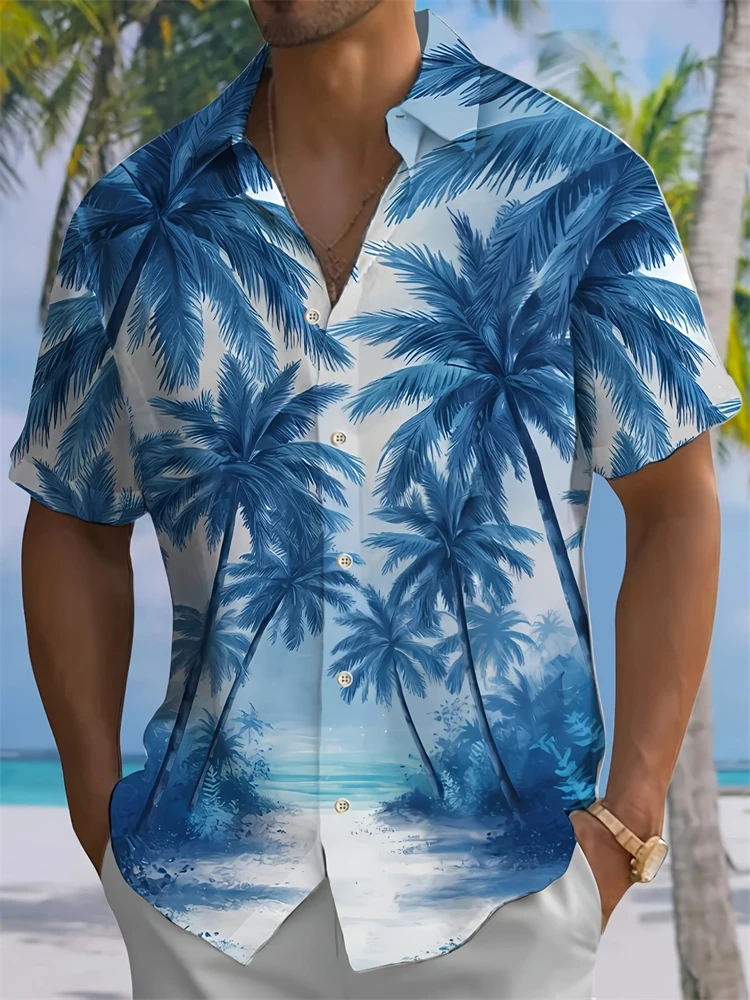 

Мужская модная рубашка с короткими рукавами и принтом кокосовой пальмы, дизайн флага, летняя повседневная рубашка на пуговицах с воротником, легкая футболка
