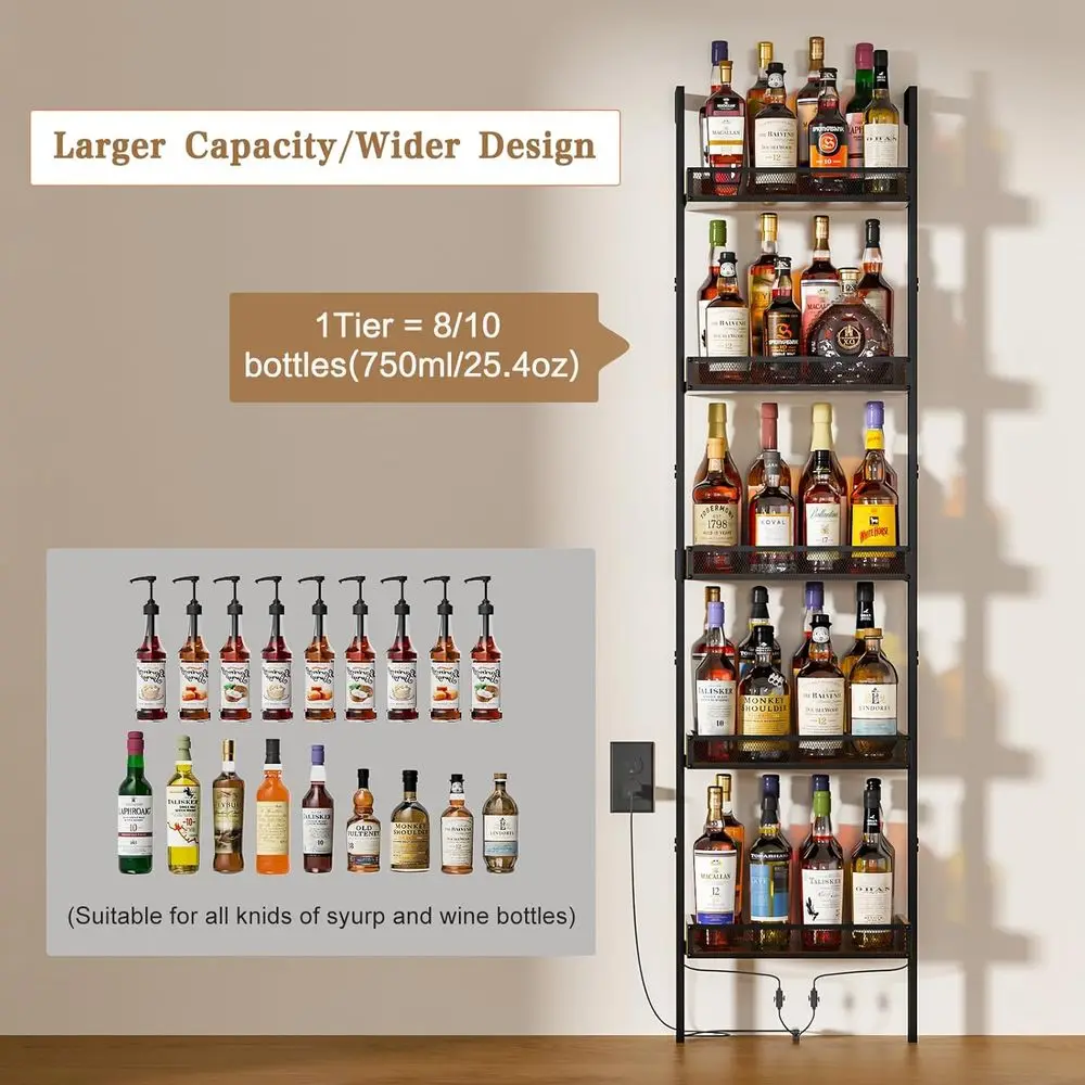 Wine Rack de pared para 50 botellas con vallas, luces LED, ideal para cocina, comedor y bar, 17,28 L x 7,95 L x 68,5 H