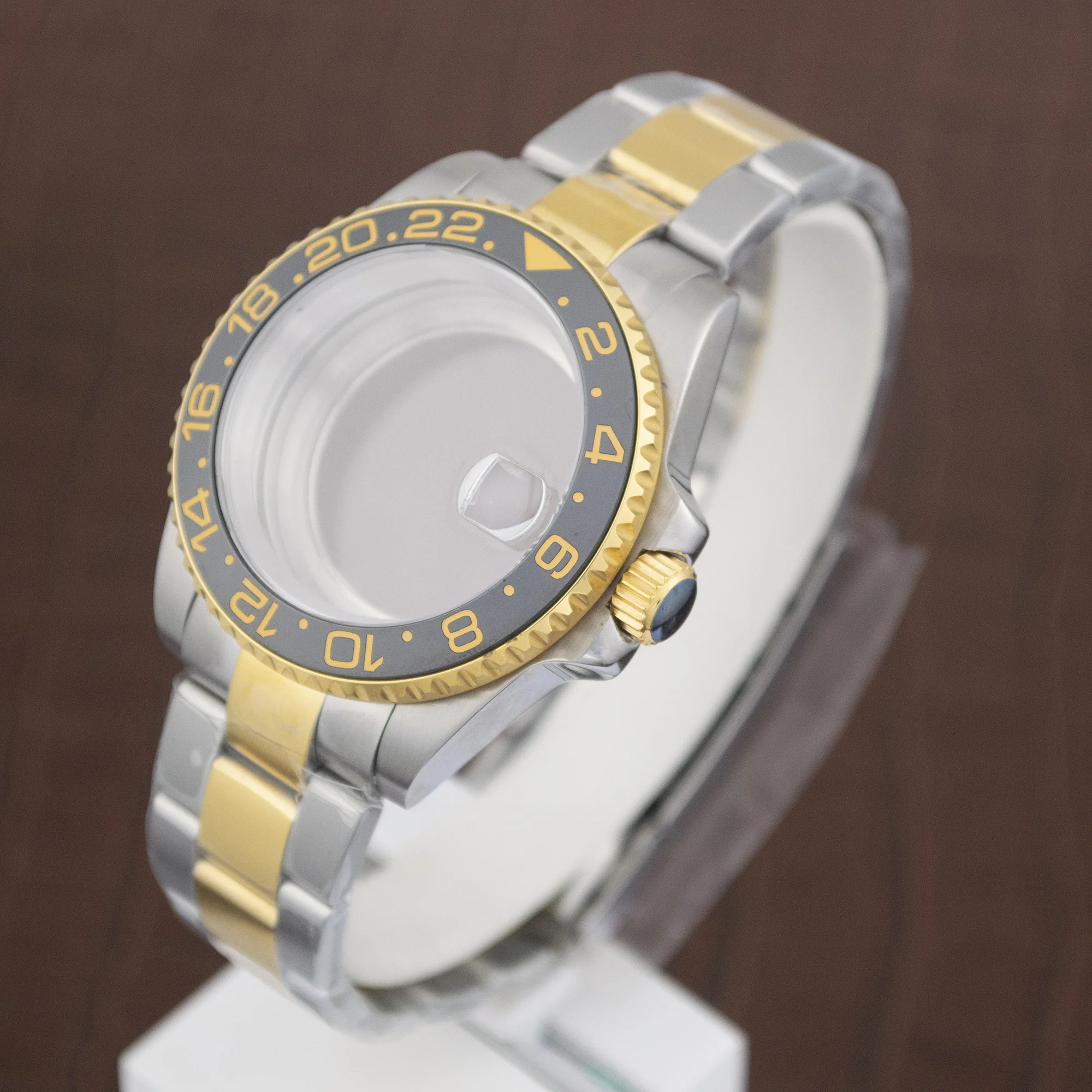 

Watch Case 40MM Stainless Steel Oyster Strap PVD Gold Sapphire 100M Waterproof for GMT NH34 NH35 NH36 Movement Men MOD Parts