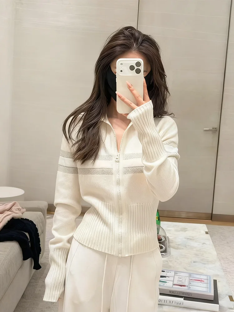 

Корейский вязаный кардиган на молнии для женщин, осенне-зимний, облегающий, повседневный, комфортный, стандартного кроя, длинный...