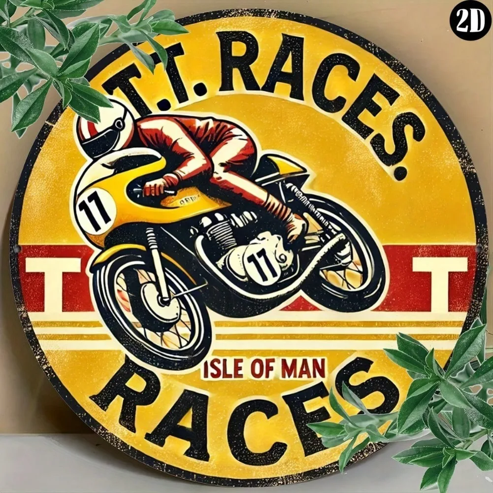 1pc Vintage T.T. Races Isle Of Man Metal Wall Art - Foil Engraved Durable Decor, Customizable Easy-Hang for Indoor/Outdoor Home