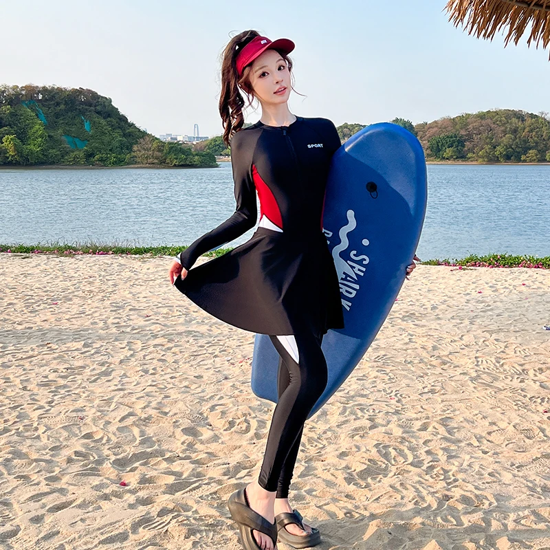 

Women Long Sleeve Plus Size One Piece Rash Guard Swimsuits Full Body Bathing Suit with Built-in Pads Sun Protection Surfing