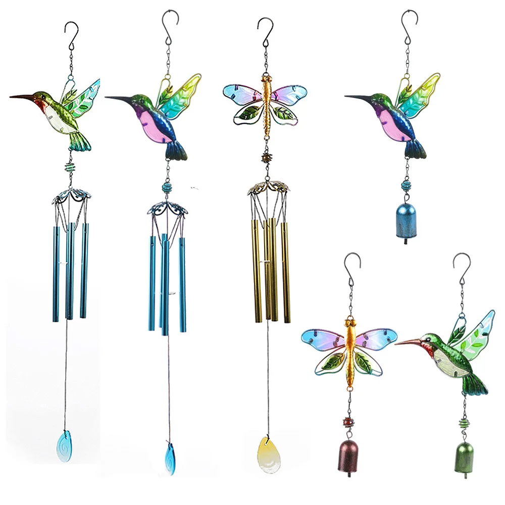 Hummingbird Dragonfly Metal Wind Chime Vintage Wind Bell Outdoor Garden Yard Patio Balcony Hanging Ornament Home Wall Window