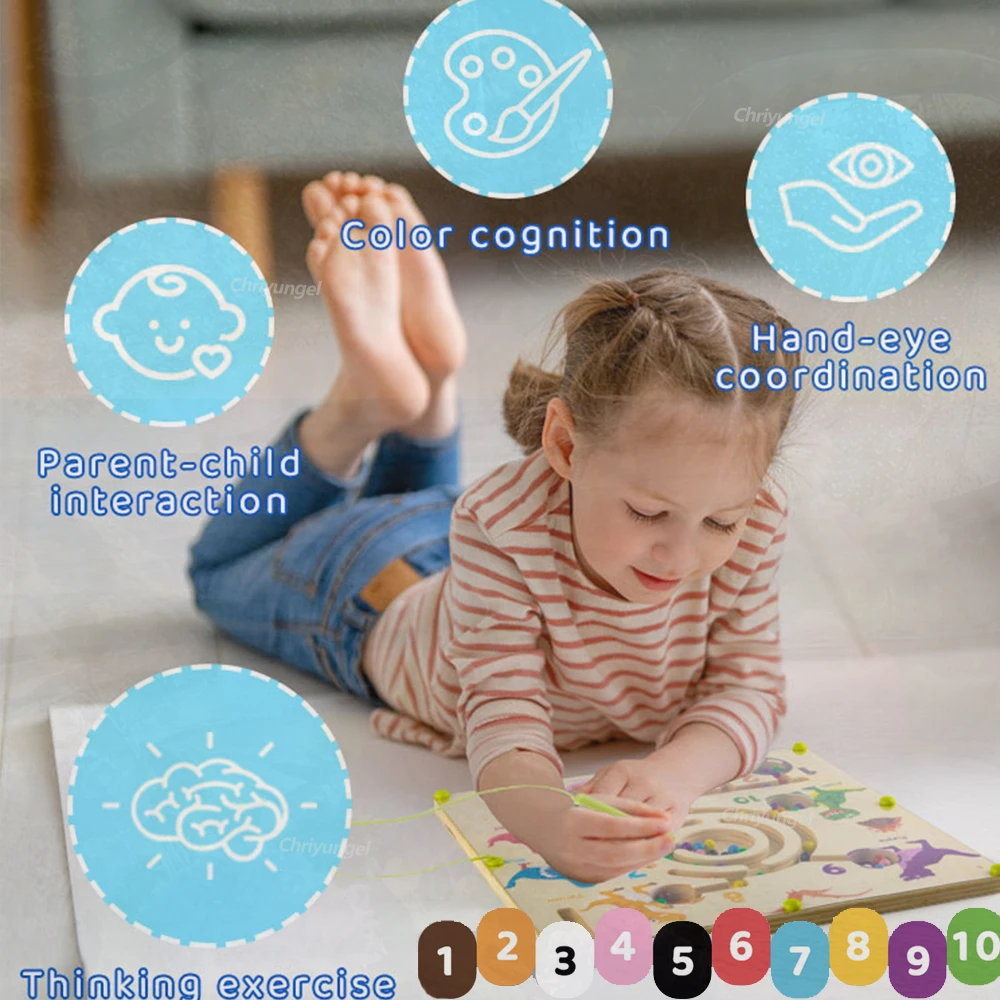 لعبة المتاهة المغناطيسية الخشبية من مونتيسوري، لعبة محرك رفيعة تعليمية، لوحة فرز الألوان والشكل، هدية للأطفال الصغار #3