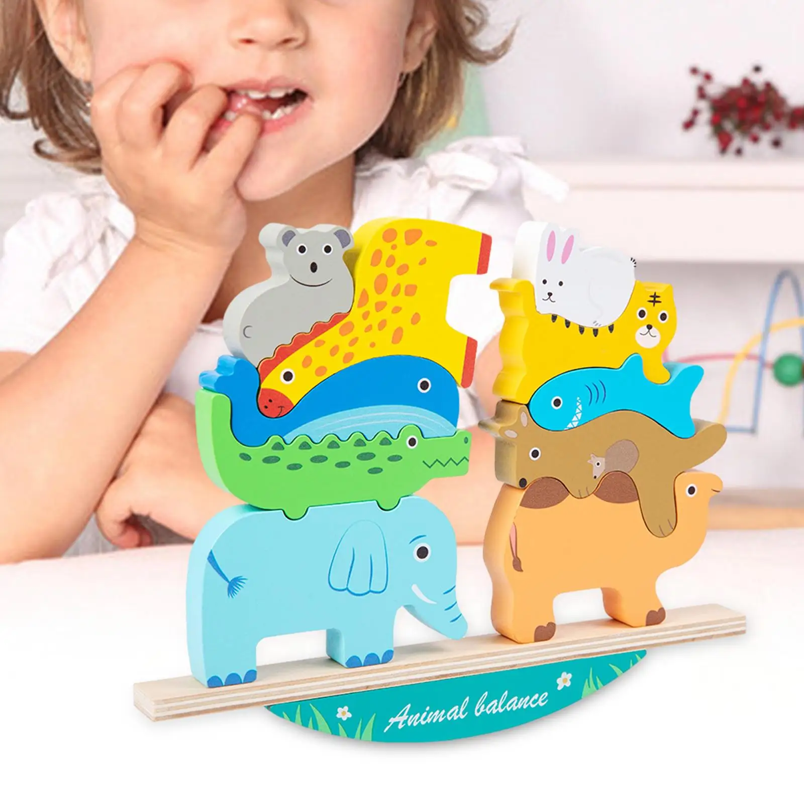 Wooden Balance Block Toy Smooth Surface Recognition Toy Wooden Animal Blocks