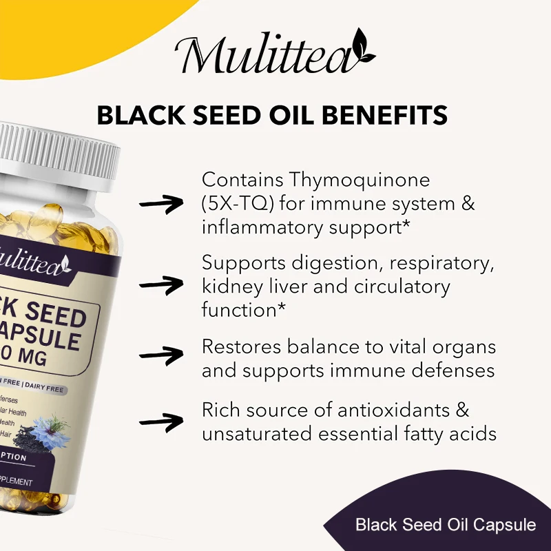 Mulittea Organic Black Seed Oil Capsules Helps Hair Grow and Provides Nutrients Antioxidant Hair Promote Free Shipping