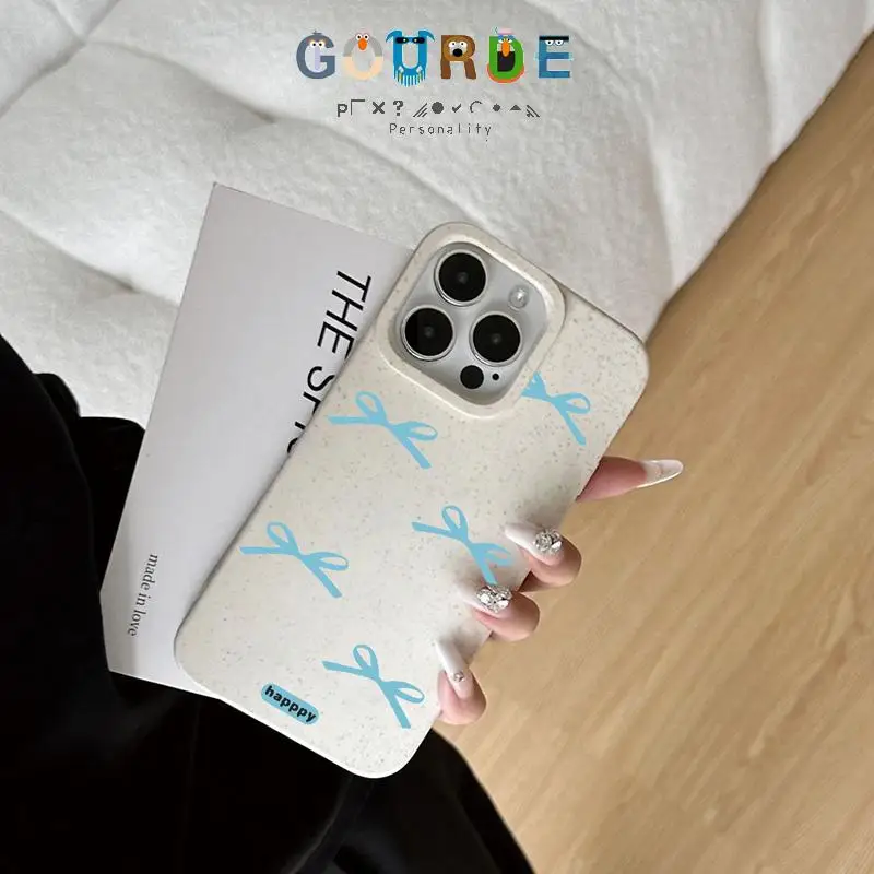 

Gourde Light Blue Bow Girly Patterns Phone Case for iPhone 16 15 14 12 13 11 Pro Max IP 7 8 Plus Iphon X XS XR Xs Max