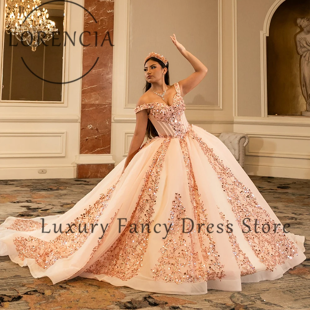 

Сверкающие платья Quinceanera с аппликацией для девочек, бальные платья с открытыми плечами для дня рождения, банкета, платье на заказ, quinceañeras