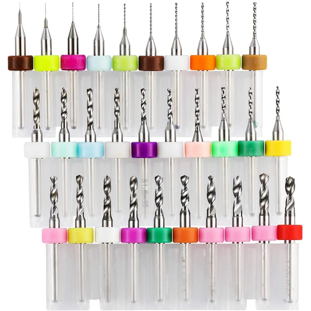 

AB11-30Pcs PCB Drill Bits Set, 0.1Mm-3.0Mm, 1/8 Inch Shank Spiral Flute CNC Router Bits For Print Circuit Board CNC Engraving