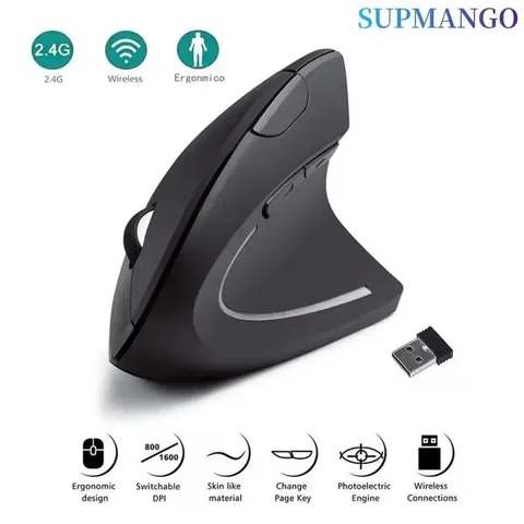 Souris Verticale Ergonomique Sans Fil, 2.4GHz, 3 Réglables, Ug I 800/1200/1600, 6 lèvent pour Ordinateur Portable, PC de Bureau