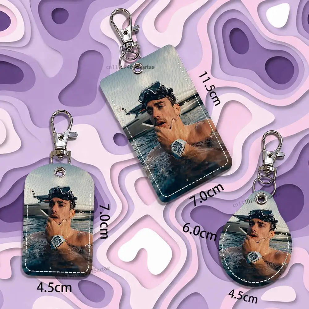 C-Charles L-Leclerc Rectangle ID Card Case Keychain Access Card Bag Key Tag Ring Leather Card Holder Key Ring view 3