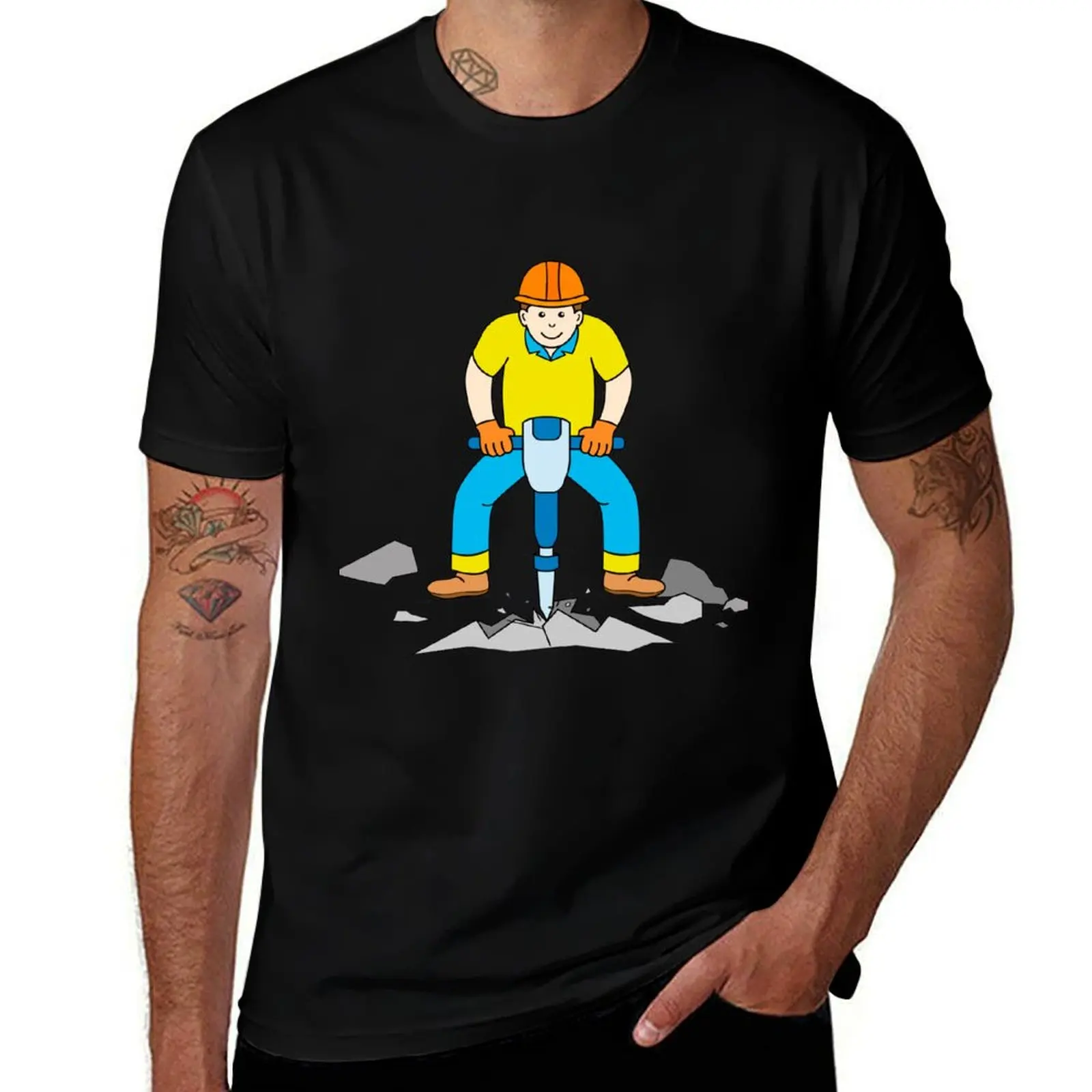 

Construction worker with jackhammer T-Shirt customs cotton man t-shirts cheap stuff luxury designer mens graphic t-shirts