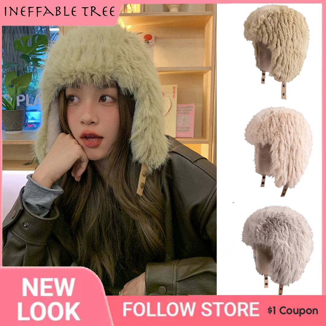 

INS Winter Pilot Plush Hats for Women Men Outdoor Bomber Russian Hat Labeling Pilot Warm Trapper Ushanka Ski Cap Gorro Hombre