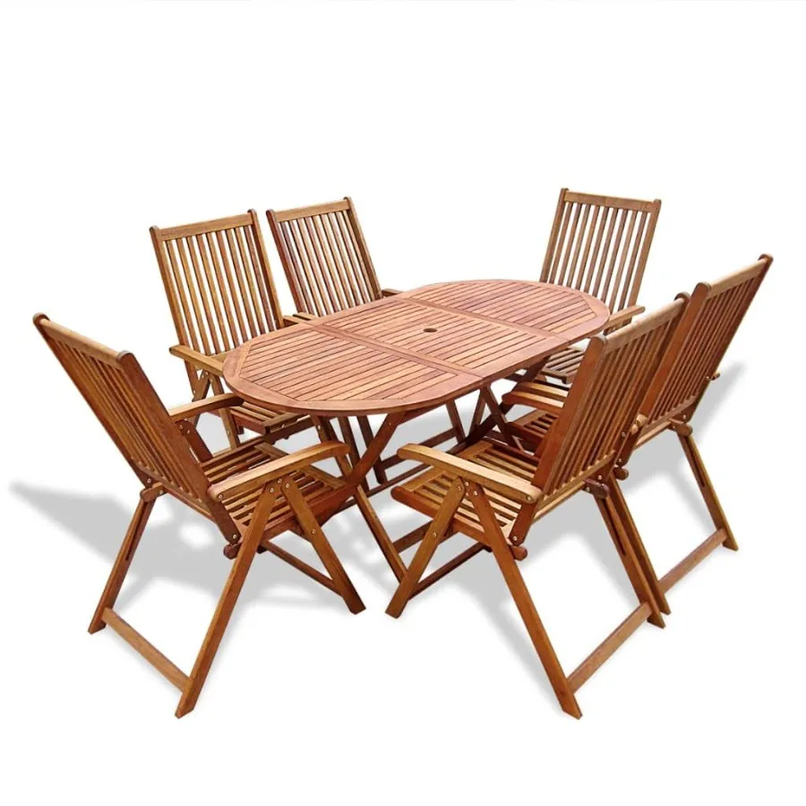 

7 Piece Patio Dining Set Solid Acacia Wood