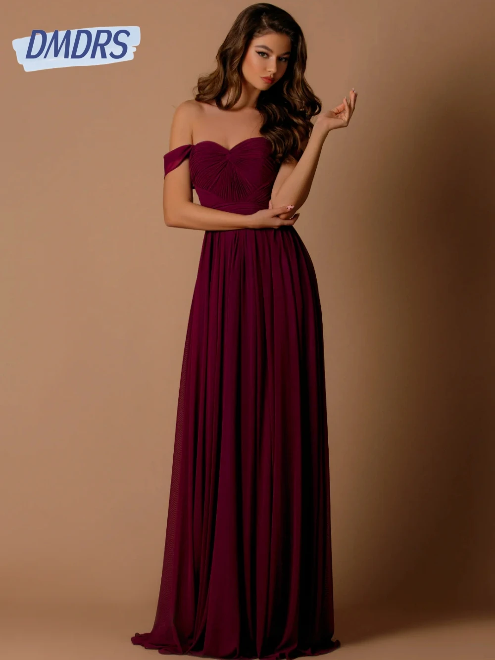 

Burgundy A Line Women Evening Dress Pleated Sweet Daily Party Sweetheart Neckline Stylish Prom Gown Customized Off Shoulder Wear