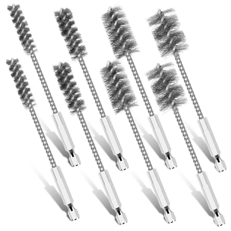Multifunction 8Pcs Stainless Steel Wire Brush Enduring Cleaning Wire Brush Withhex Shank Rust Forelectric Drill