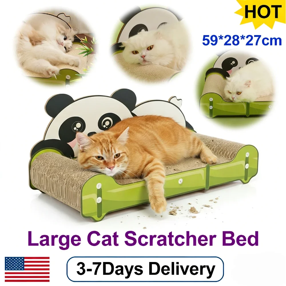 Long Lasting High-Density Bear Cat Scratcher Cardboard Couch Curved Armrest Scratching Pads for Indoor Cats Furniture Protection