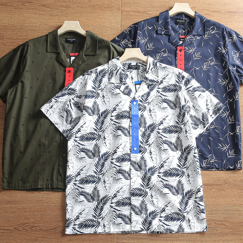 

Loose Cotton Linen Blend Breathable Summer Hawaiian Style Cuban Collar Short Sleeve Men's Shirt Moisture Wicking Thin Youth