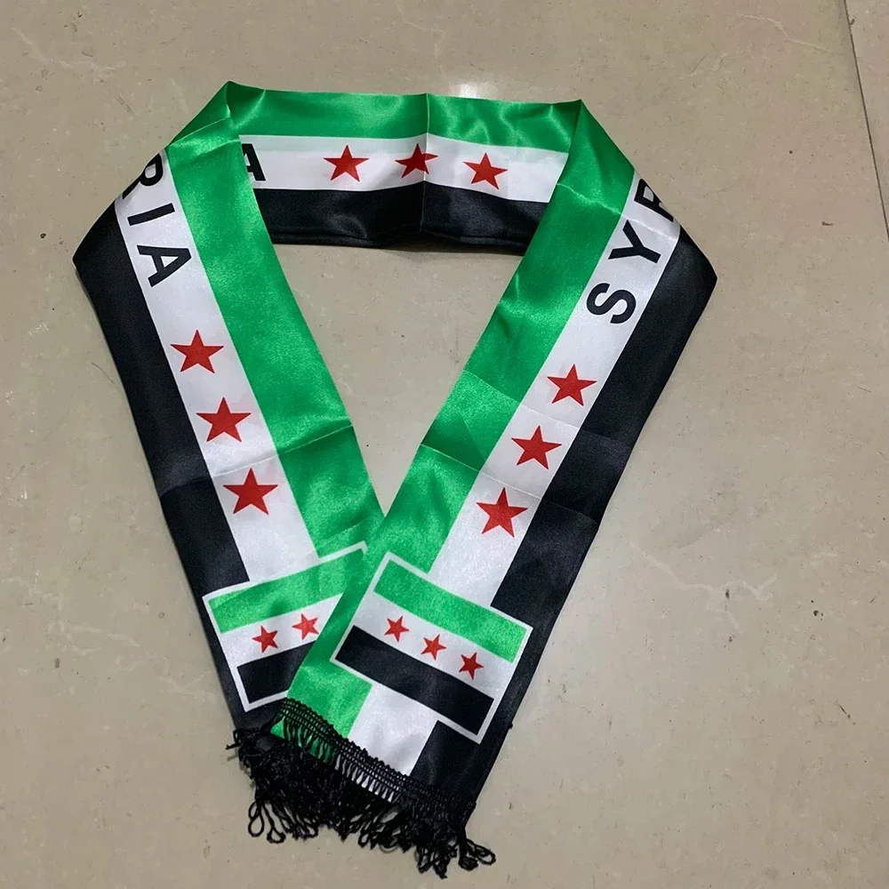Syria flag Scarf 14x135cm Satin fabric The Syrian Arab Republic Syrian Three Star Scarf Banner  For event decoration