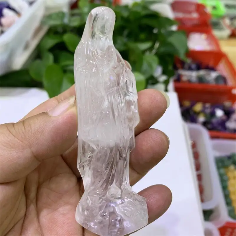 Natural Crystal Madonna Carving Stones And Crystals Carved Figurine Room Ornament Healing Gem Collection Decoration 1pcs