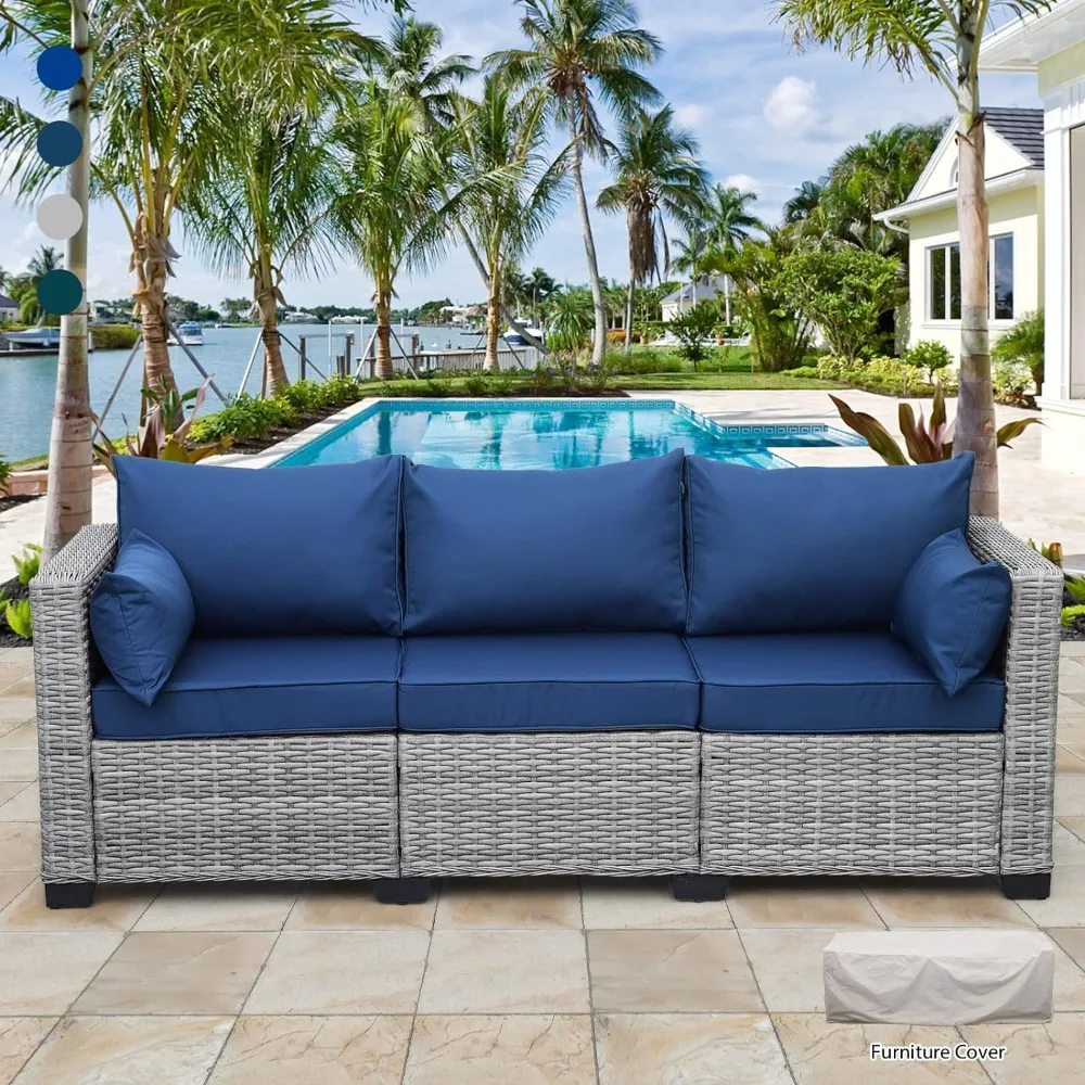 

Outdoor Furniture Outdoor Couch Grey Wicker Patio Furniture 3-seat Sofa Deep Seat Hight Backrest with Waterproof Cover