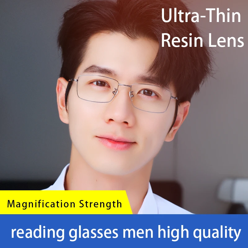 

Ultra-Thin Reading Glasses for Men Blue Light Blocking Gunmetal Gray Metal Half Frame Glasses Mens Reader Presbyopia Eyeglasses