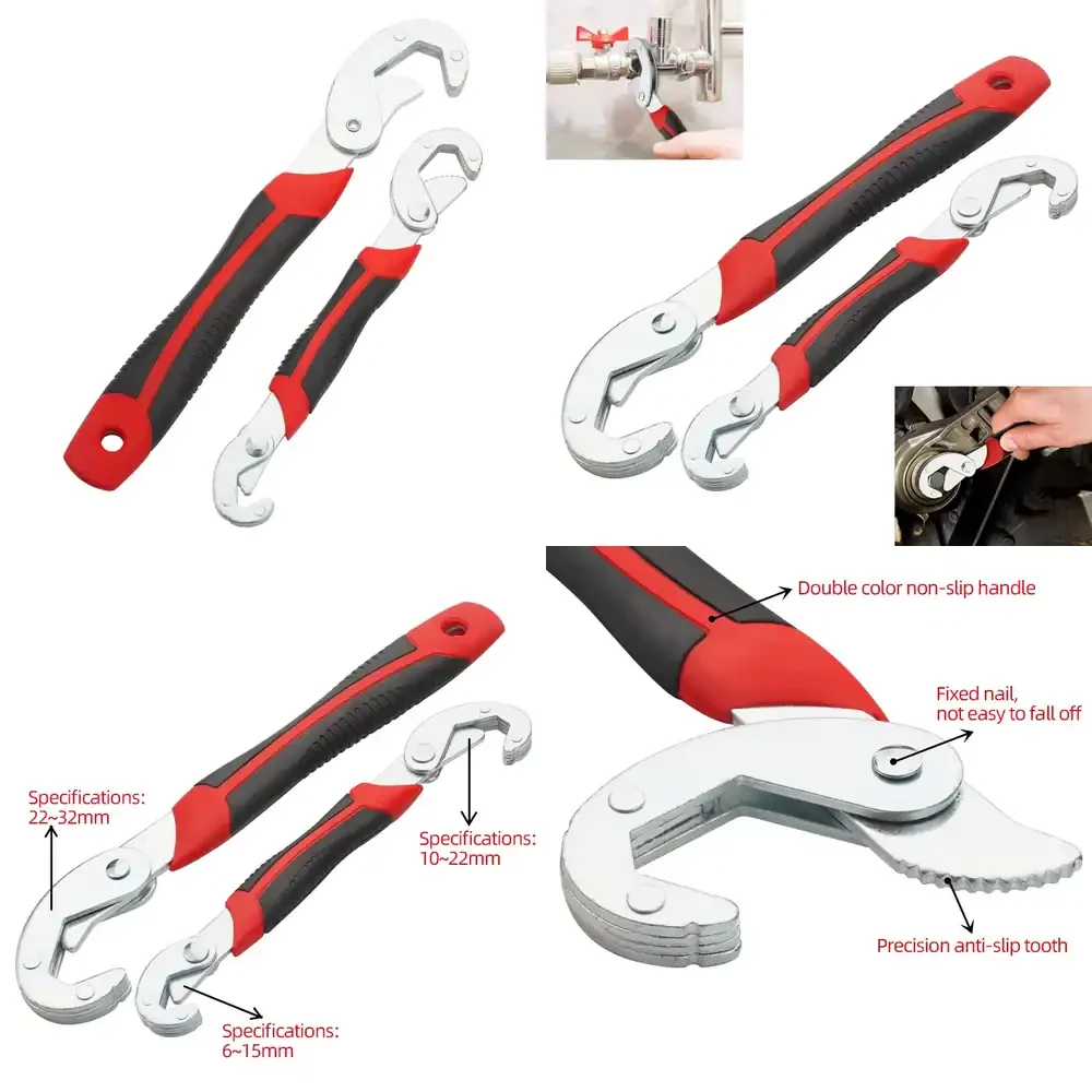 

2Pcs Multi-function Portable Universal Wrench Set Adjustable Quick Snap N Grip Spanner