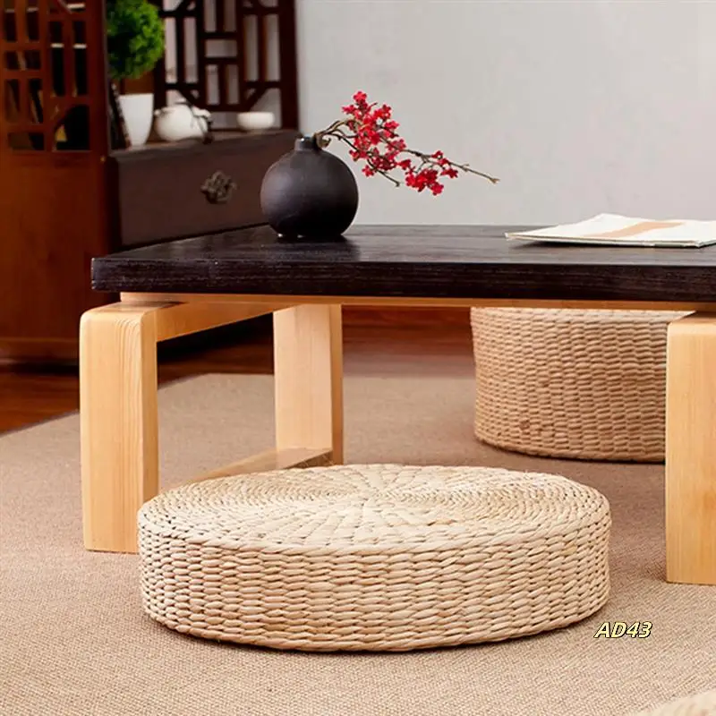 

2 Pcs 45Cm Yoga Mats Round Pouf Tatami Floor Pillow Seat Cushion Straw Meditation Thickening Soft Yoga Equipment