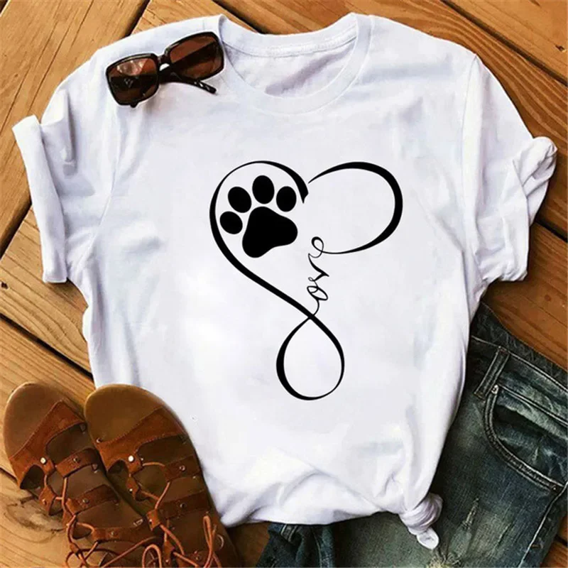 Maycaur love heart paw T shirt funny women tshirt cartoon T-shirt Harajuku tops tee short sleeve cute female tshirts