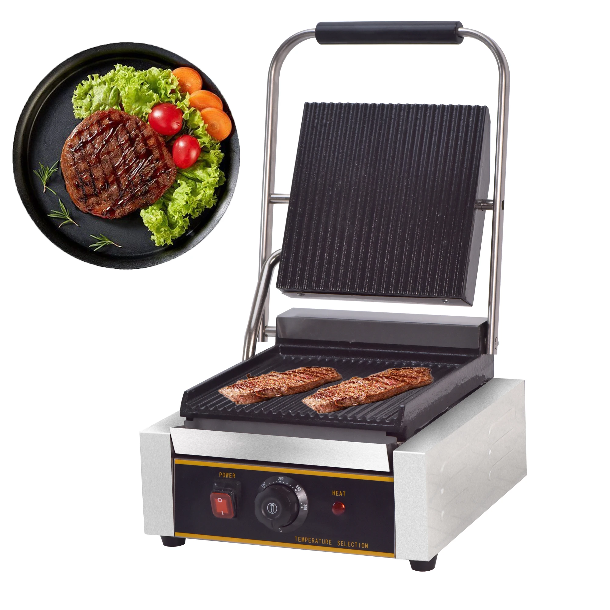 

Electric Contact Grill Griddle Commercial Panini Press Grill Non-Stick for Outdoor Camping Cooking Sandwiches Steak Meat