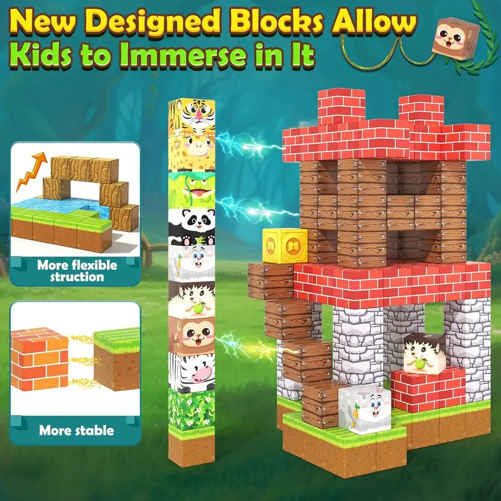 Magnetic Building Blocks - World Animals Edition for Kids, STEM Toys for Ages 3-8, Ideal Gift for Toddlers' Sensory & Constructi