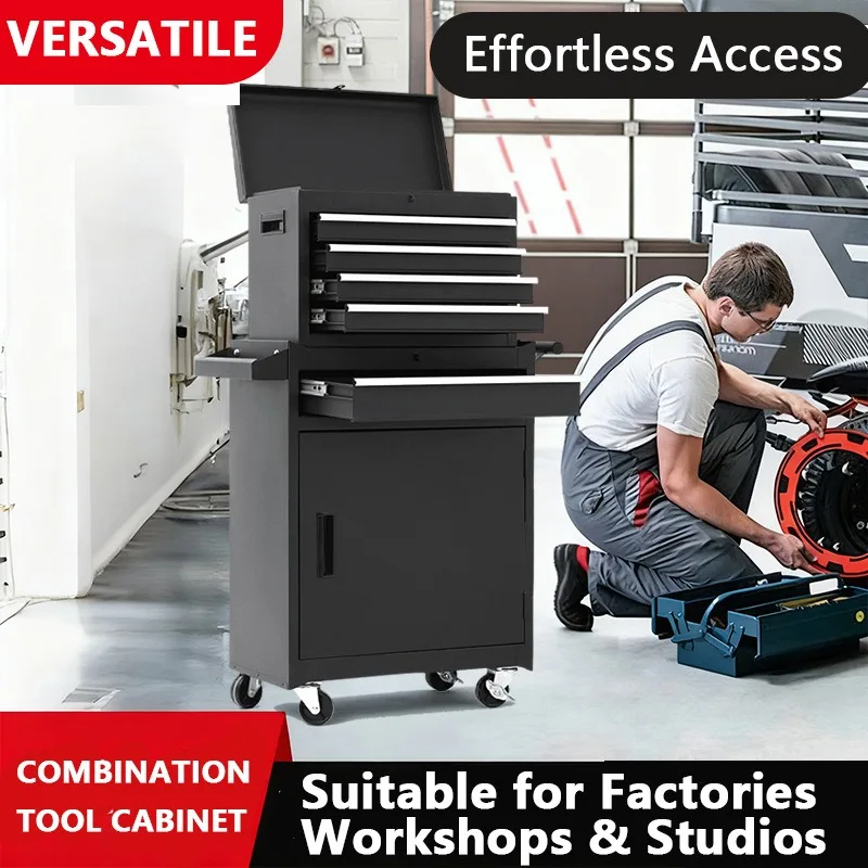 Workshop Mobile Steel Tool Box Combined Trolley With Upper Lower Drawers For Hardware Storage