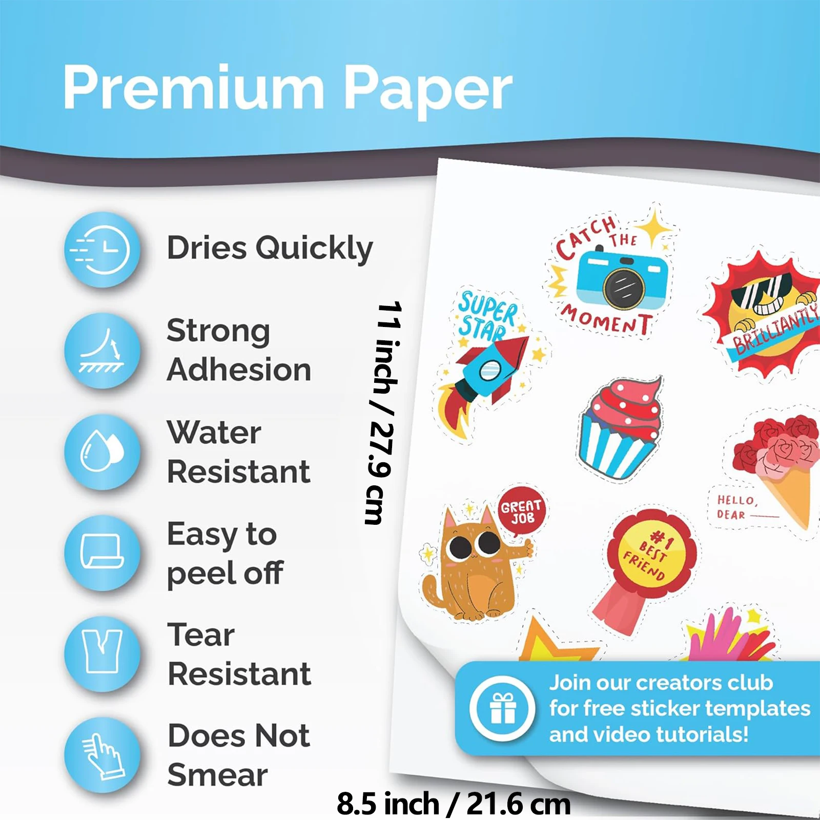 10 أوراق - ملصقات نفث الحبر من الفينيل الفاخر القابلة للطباعة باللون الأبيض اللامع - 8.5 × 11 بوصة ورق لاصق مناسب للطابعات النافثة للحبر