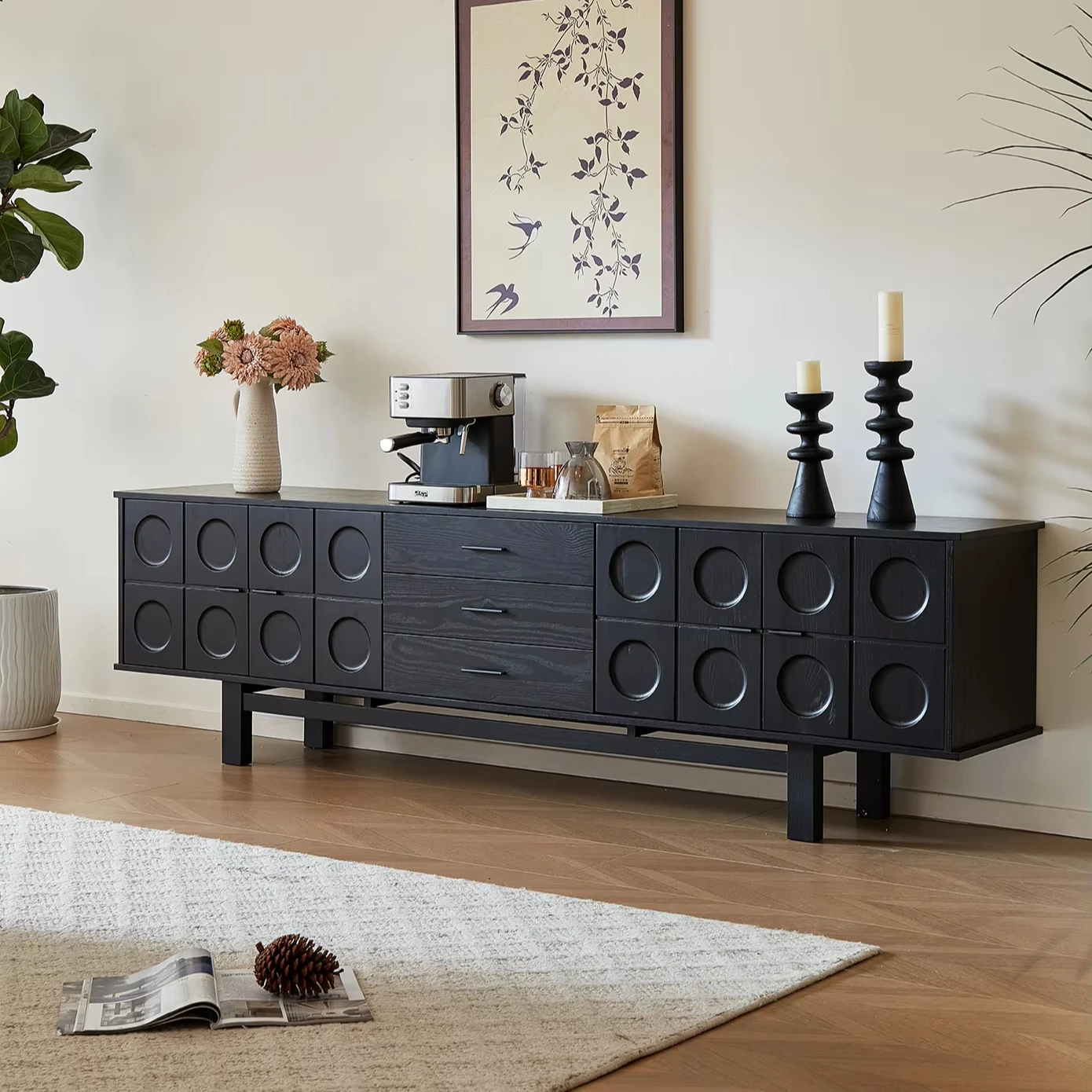 

Vintage style TV cabinet black living room storage antique style furniture storage side cabinet oak solid wood