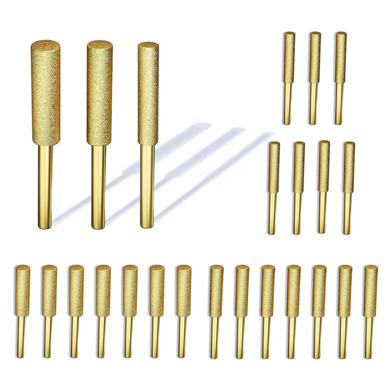 ABRB-24 Stück Titanbeschichtete Diamant-Kettensägenschärfer-Bits – Kettensägen-Schleifstein-Set mit Grat und hoher Härte