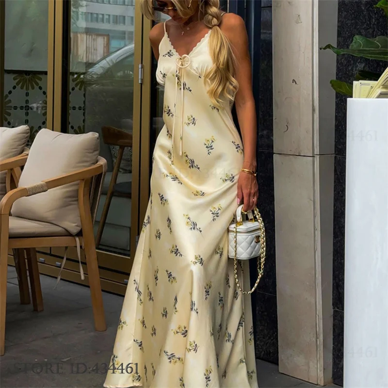Sexy Print Flower Suspender Nightgown Chemise Sleepwear Holiday Style Night Dress Mujer Lingerie Summer Homewear Loungewear